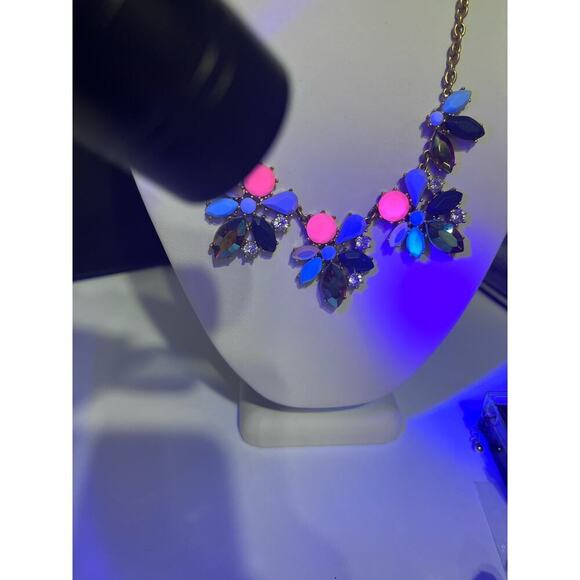 J. Crew Asymmetrical Vibrant Multicolor AB Glowing Rhinestone statement Necklace - Picture 11 of 12